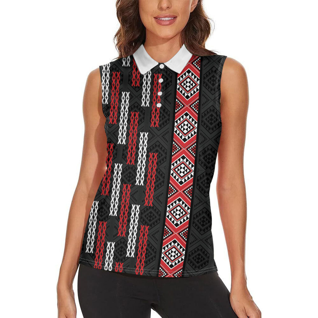 Roimata Toroa Maori Taniko Inspired New Zealand Women Sleeveless Polo Shirt