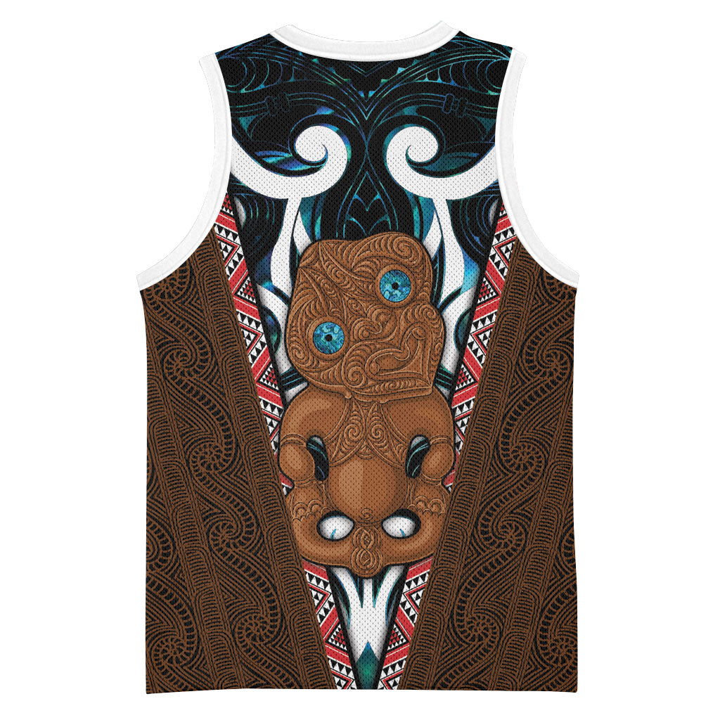 New Zealand Whakairo Basketball Jersey Tiki Maori Carving Taniko Motifs