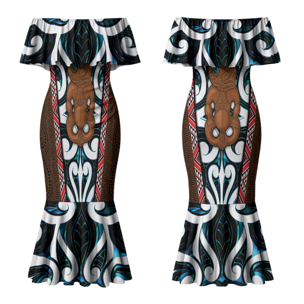New Zealand Whakairo Couples Matching Mermaid Dress and Hawaiian Shirt Tiki Maori Carving Taniko Motifs