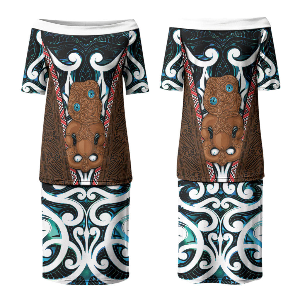 New Zealand Whakairo Couples Matching Puletasi and Hawaiian Shirt Tiki Maori Carving Taniko Motifs