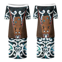 New Zealand Whakairo Couples Matching Puletasi and Hawaiian Shirt Tiki Maori Carving Taniko Motifs