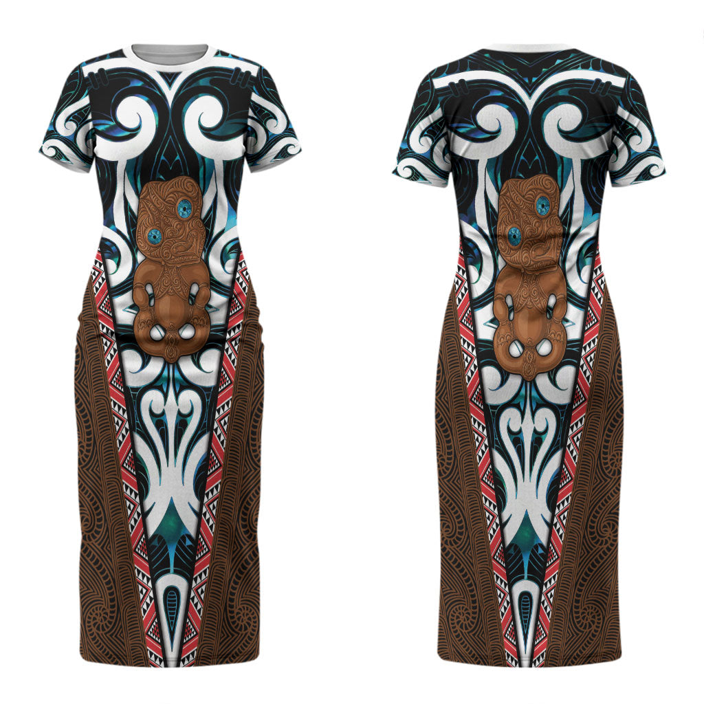 New Zealand Whakairo Couples Matching Short Sleeve Bodycon Dress and Hawaiian Shirt Tiki Maori Carving Taniko Motifs