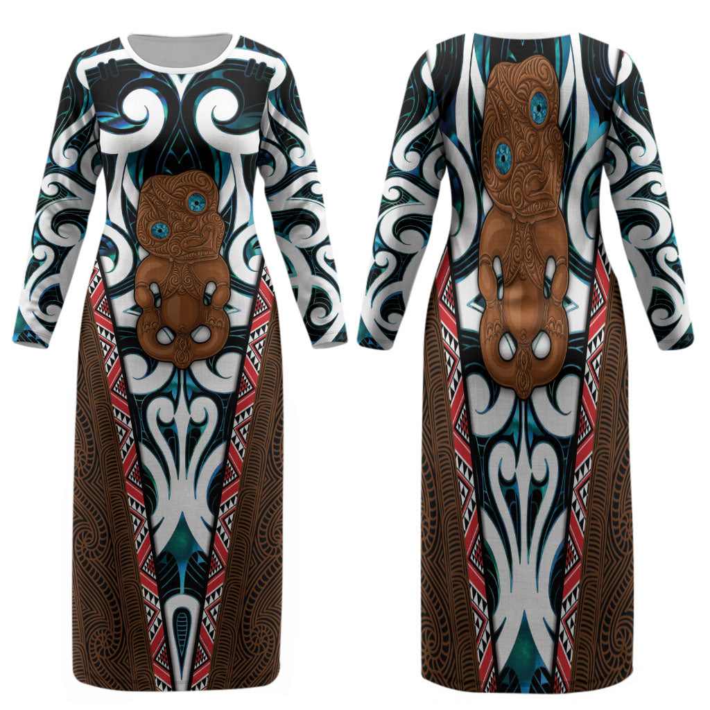 New Zealand Whakairo Family Matching Long Sleeve Bodycon Dress and Hawaiian Shirt Tiki Maori Carving Taniko Motifs