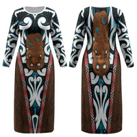 New Zealand Whakairo Family Matching Long Sleeve Bodycon Dress and Hawaiian Shirt Tiki Maori Carving Taniko Motifs