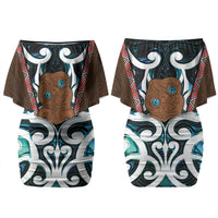New Zealand Whakairo Family Matching Off Shoulder Short Dress and Hawaiian Shirt Tiki Maori Carving Taniko Motifs