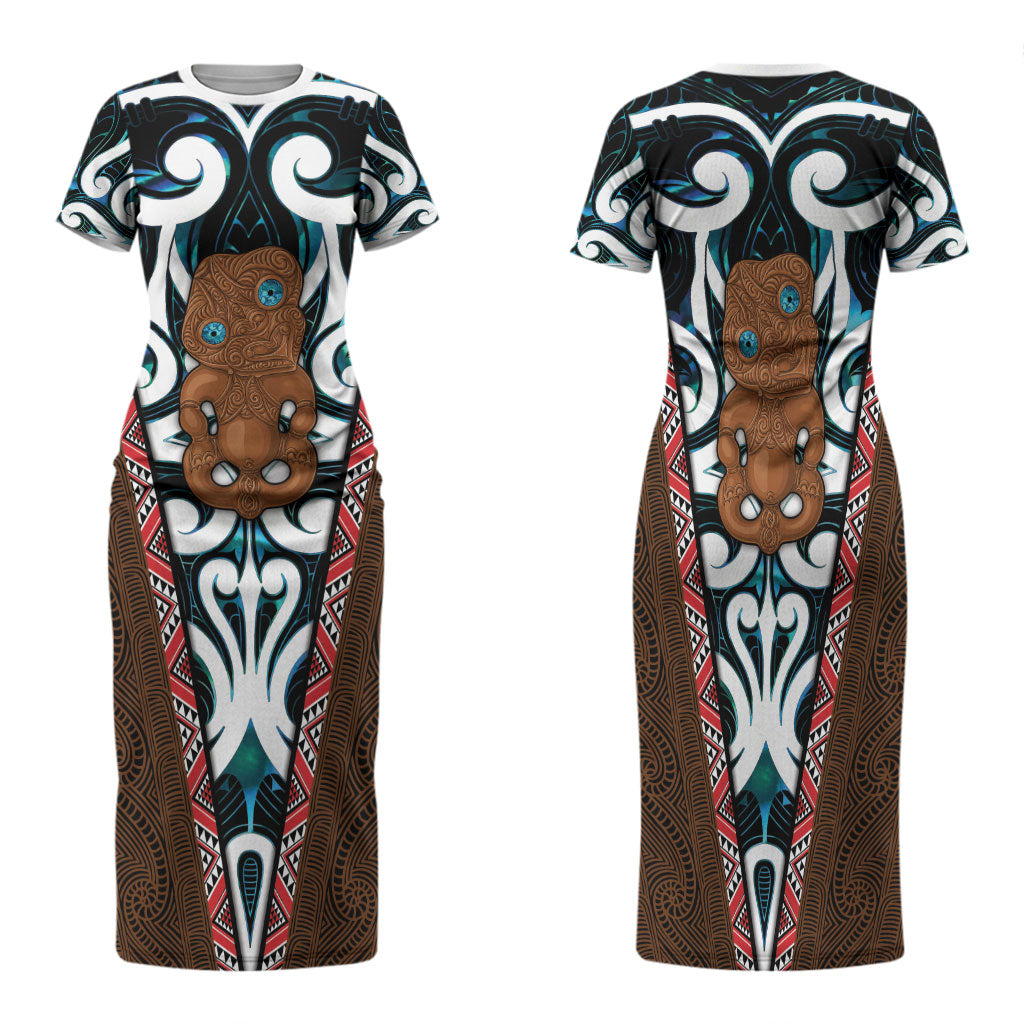 New Zealand Whakairo Family Matching Short Sleeve Bodycon Dress and Hawaiian Shirt Tiki Maori Carving Taniko Motifs