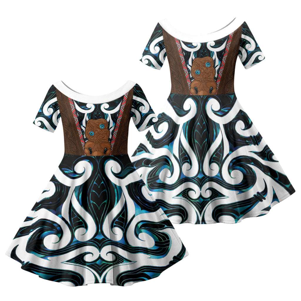 New Zealand Whakairo Family Matching Short Sleeve Bodycon Dress and Hawaiian Shirt Tiki Maori Carving Taniko Motifs