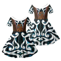 New Zealand Whakairo Family Matching Short Sleeve Bodycon Dress and Hawaiian Shirt Tiki Maori Carving Taniko Motifs
