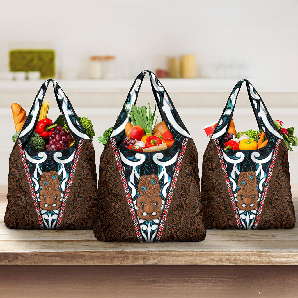 New Zealand Whakairo Grocery Bag Tiki Maori Carving Taniko Motifs