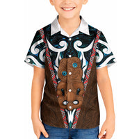 New Zealand Whakairo Kid Hawaiian Shirt Tiki Maori Carving Taniko Motifs