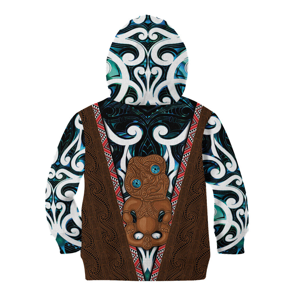 New Zealand Whakairo Kid Hoodie Tiki Maori Carving Taniko Motifs