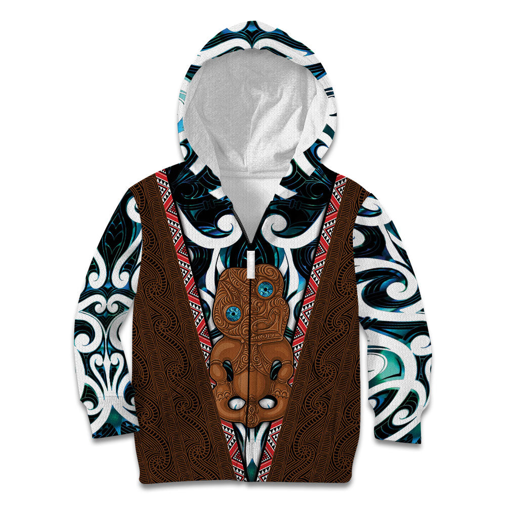 New Zealand Whakairo Kid Hoodie Tiki Maori Carving Taniko Motifs