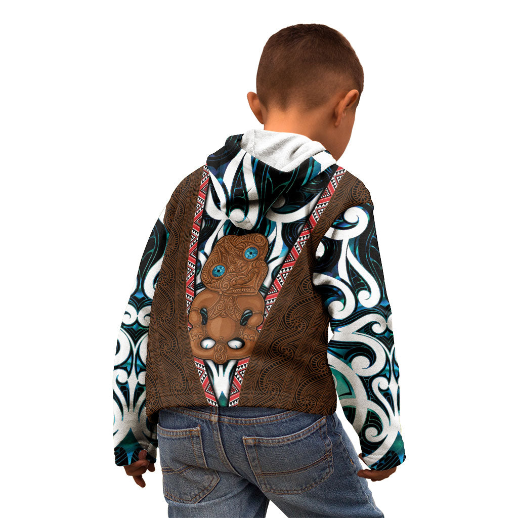 New Zealand Whakairo Kid Hoodie Tiki Maori Carving Taniko Motifs