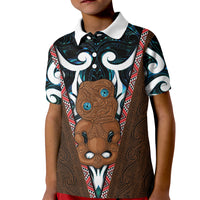 New Zealand Whakairo Kid Polo Shirt Tiki Maori Carving Taniko Motifs