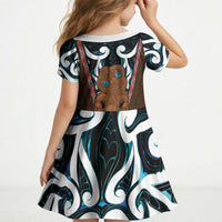 New Zealand Whakairo Kid Short Sleeve Dress Tiki Maori Carving Taniko Motifs