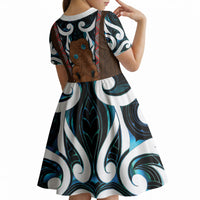 New Zealand Whakairo Kid Short Sleeve Dress Tiki Maori Carving Taniko Motifs