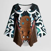 New Zealand Whakairo Kimono Sleeve Blouse Tiki Maori Carving Taniko Motifs