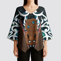 New Zealand Whakairo Kimono Sleeve Blouse Tiki Maori Carving Taniko Motifs