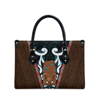 New Zealand Whakairo Leather Bag Tiki Maori Carving Taniko Motifs
