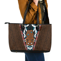 New Zealand Whakairo Leather Tote Bag Tiki Maori Carving Taniko Motifs