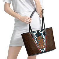 New Zealand Whakairo Leather Tote Bag Tiki Maori Carving Taniko Motifs