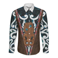 New Zealand Whakairo Long Sleeve Button Shirt Tiki Maori Carving Taniko Motifs
