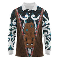New Zealand Whakairo Long Sleeve Polo Shirt Tiki Maori Carving Taniko Motifs