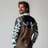 New Zealand Whakairo Long Sleeve Polo Shirt Tiki Maori Carving Taniko Motifs