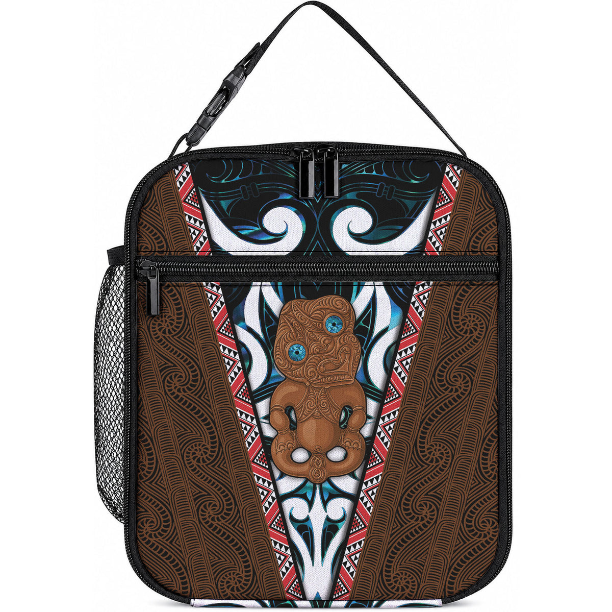New Zealand Whakairo Lunch Bag Tiki Maori Carving Taniko Motifs