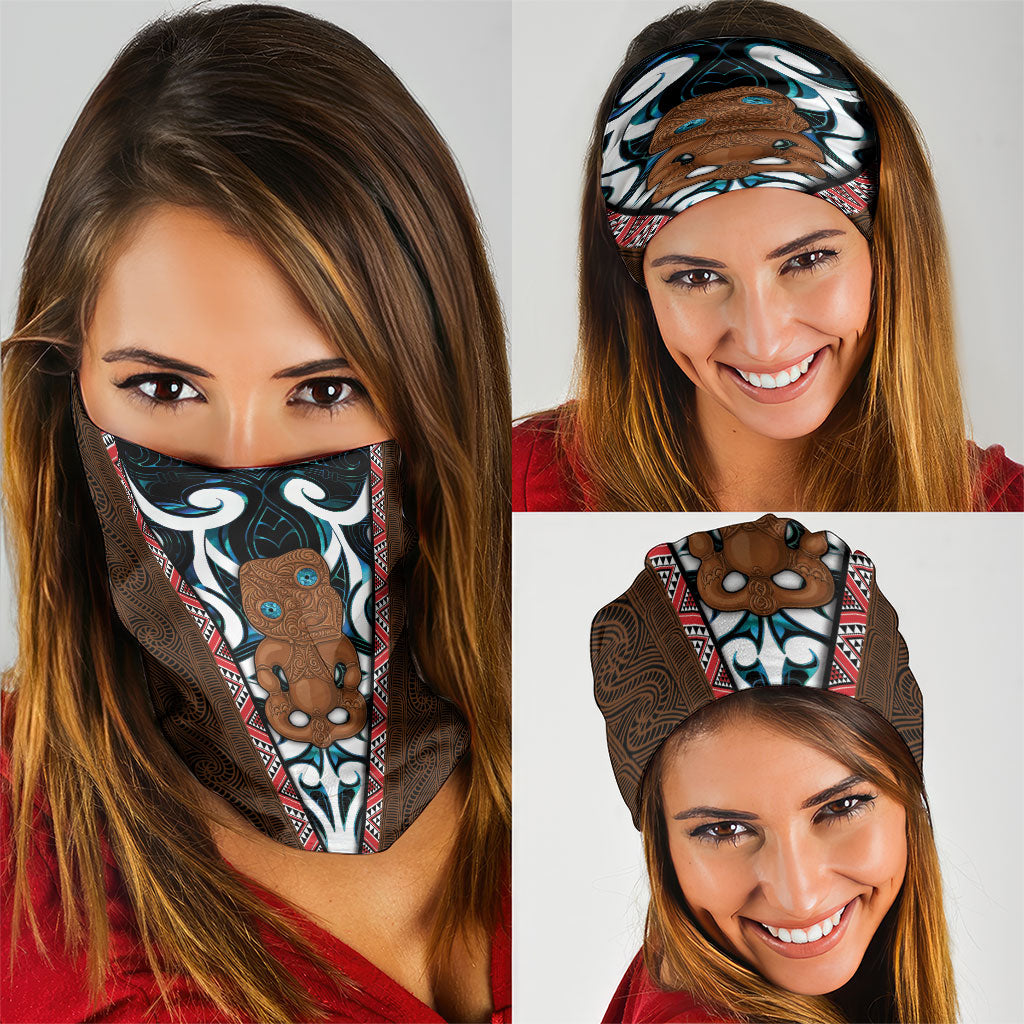 New Zealand Whakairo Neck Gaiter Tiki Maori Carving Taniko Motifs