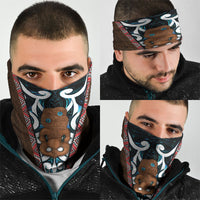 New Zealand Whakairo Neck Gaiter Tiki Maori Carving Taniko Motifs