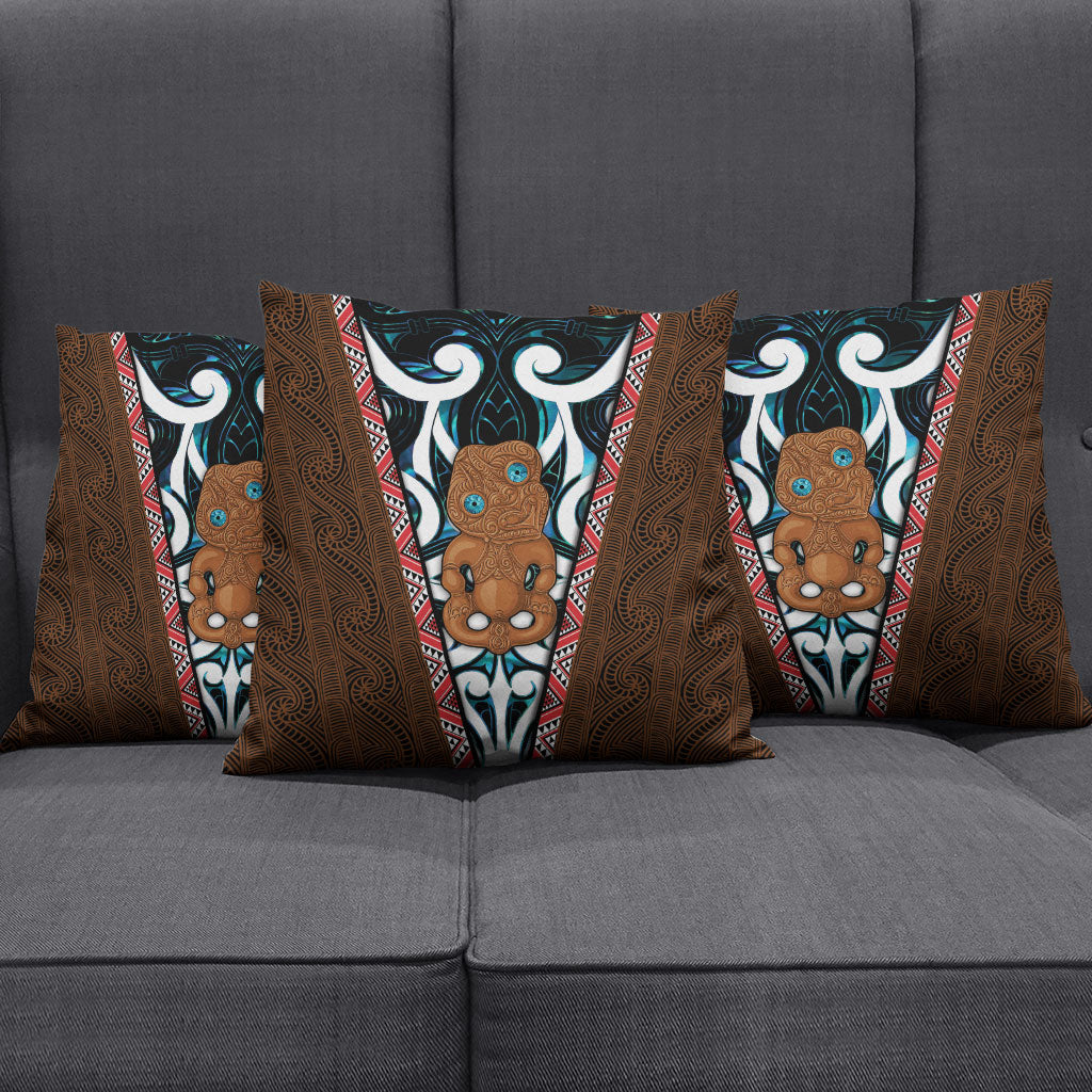 New Zealand Whakairo Pillow Cover Tiki Maori Carving Taniko Motifs