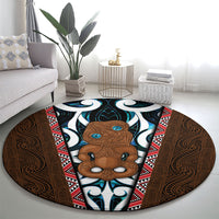 New Zealand Whakairo Round Carpet Tiki Maori Carving Taniko Motifs