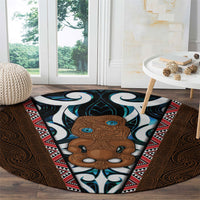 New Zealand Whakairo Round Carpet Tiki Maori Carving Taniko Motifs