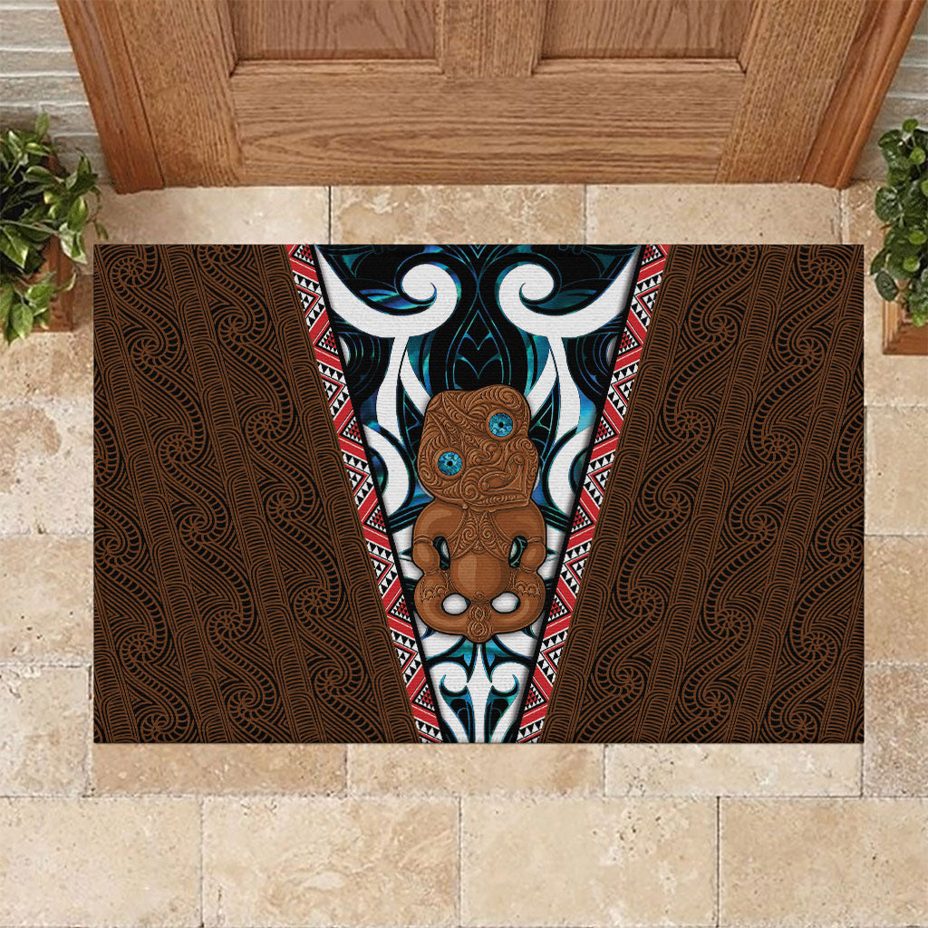 New Zealand Whakairo Rubber Doormat Tiki Maori Carving Taniko Motifs