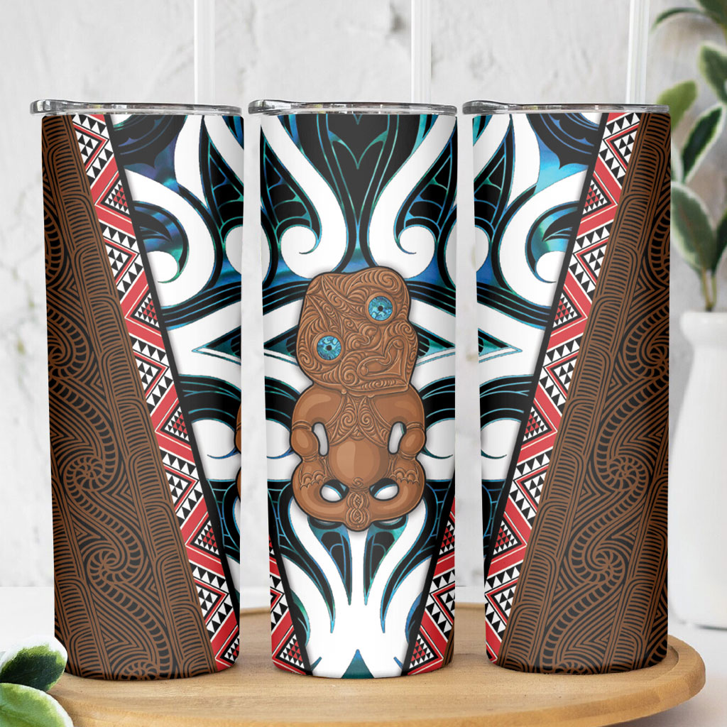 New Zealand Whakairo Skinny Tumbler Tiki Maori Carving Taniko Motifs