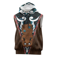 New Zealand Whakairo Sleeveless Hoodie Tiki Maori Carving Taniko Motifs