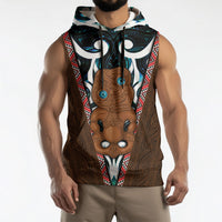 New Zealand Whakairo Sleeveless Hoodie Tiki Maori Carving Taniko Motifs