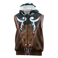 New Zealand Whakairo Sleeveless Zip Hoodie Tiki Maori Carving Taniko Motifs