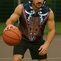 New Zealand Whakairo Sleeveless Zip Hoodie Tiki Maori Carving Taniko Motifs