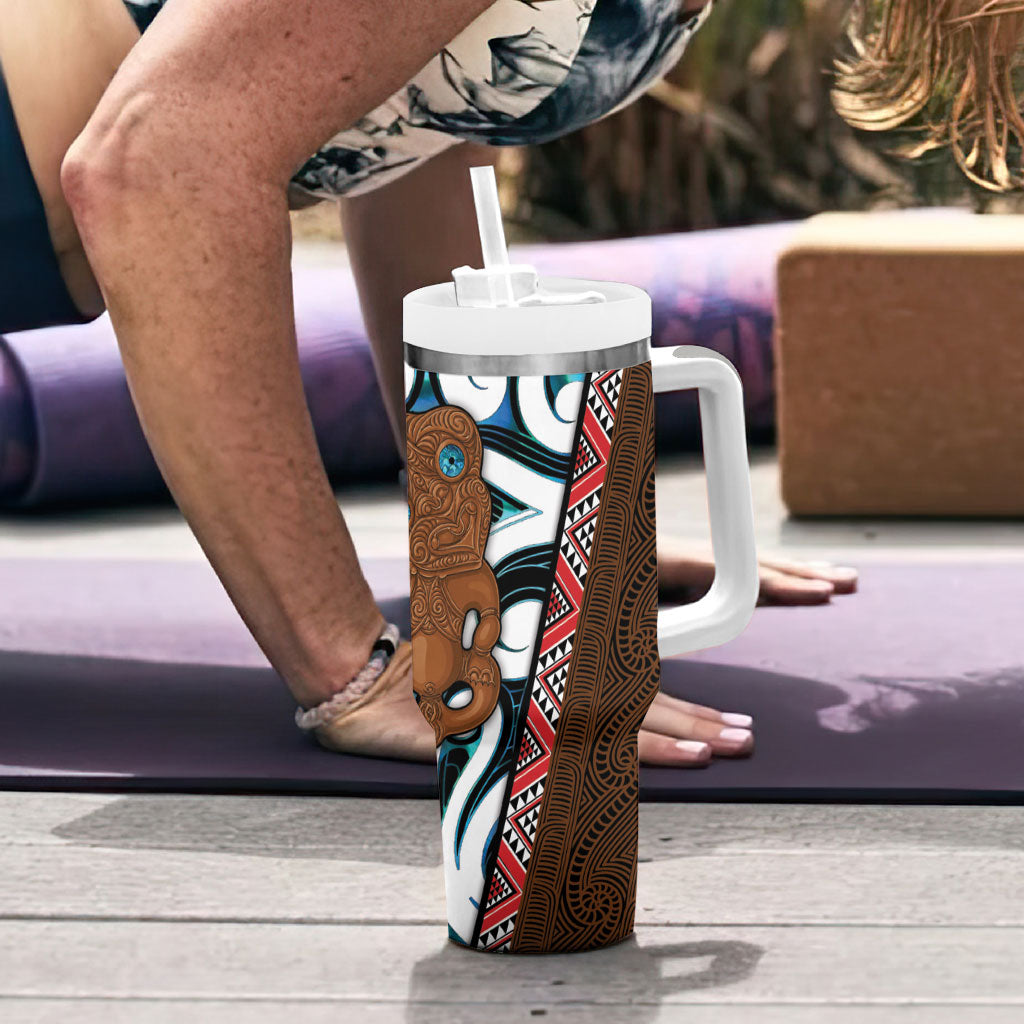 New Zealand Whakairo Tumbler With Handle Tiki Maori Carving Taniko Motifs