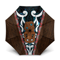 New Zealand Whakairo Umbrella Tiki Maori Carving Taniko Motifs