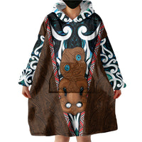 New Zealand Whakairo Wearable Blanket Hoodie Tiki Maori Carving Taniko Motifs