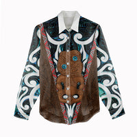 New Zealand Whakairo Women Casual Shirt Tiki Maori Carving Taniko Motifs