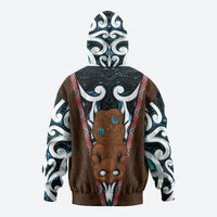 New Zealand Whakairo Zip Hoodie Tiki Maori Carving Taniko Motifs