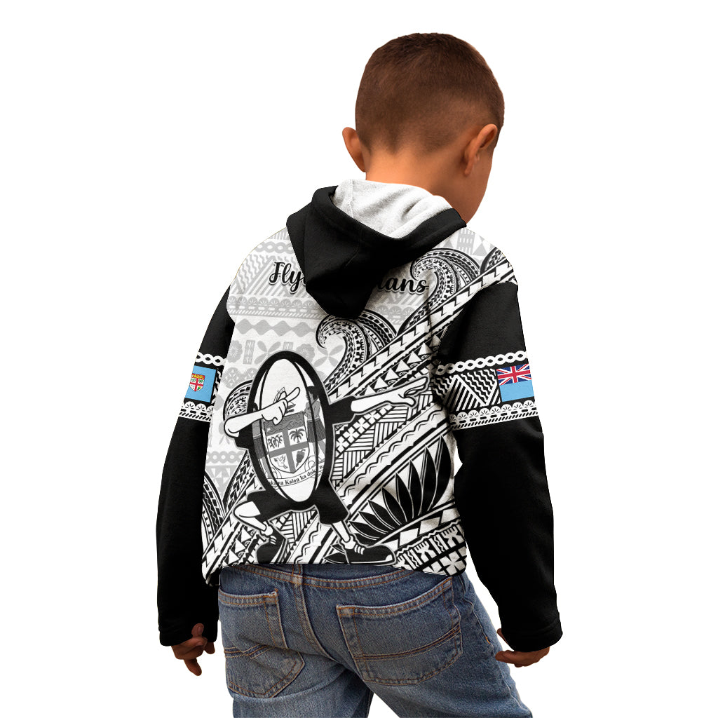 Fiji Tapa Rugby Kid Hoodie Flying Fijian 2023 World Cup With Dabbing Ball LT14 - Polynesian Pride