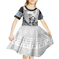 Fiji Tapa Rugby Kid Short Sleeve Dress Flying Fijian 2023 World Cup With Dabbing Ball LT14 - Polynesian Pride