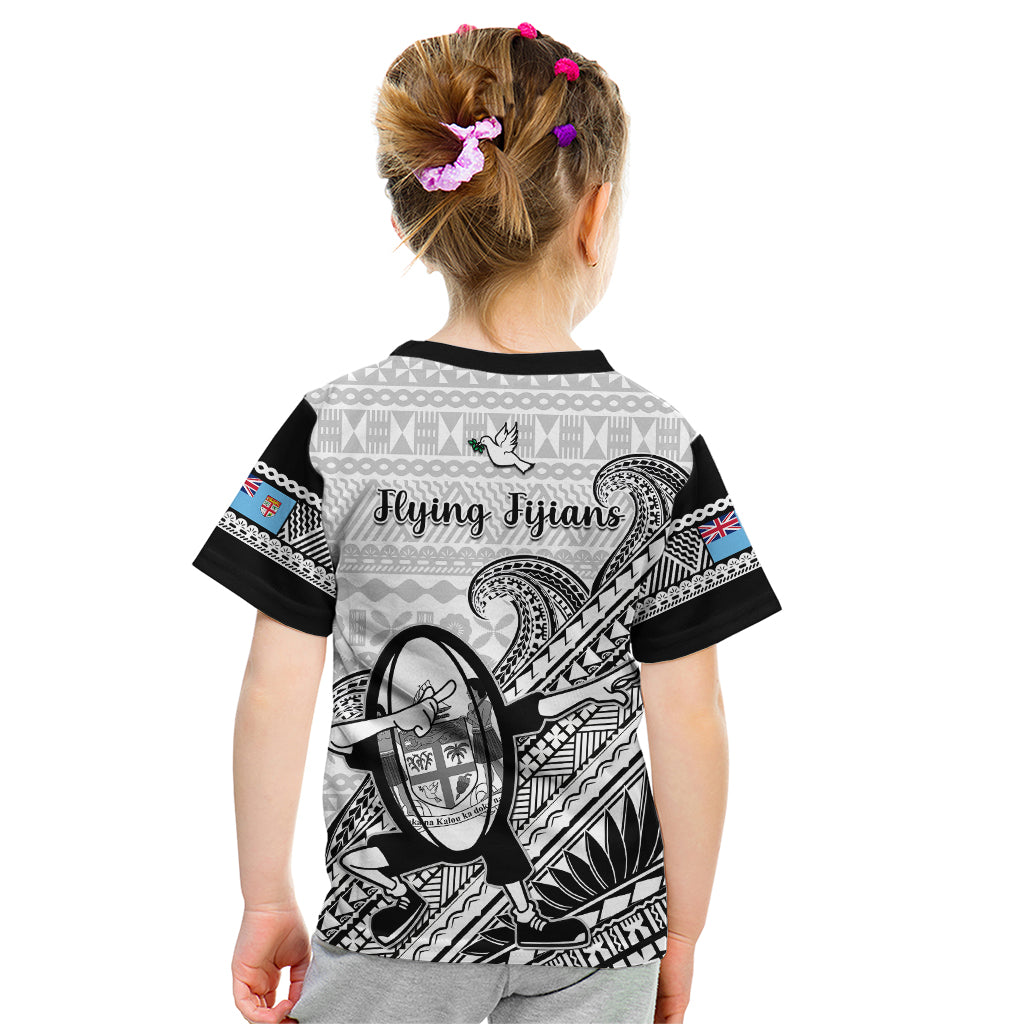 Fiji Tapa Rugby Kid T Shirt Flying Fijian 2023 World Cup With Dabbing Ball LT14 - Polynesian Pride