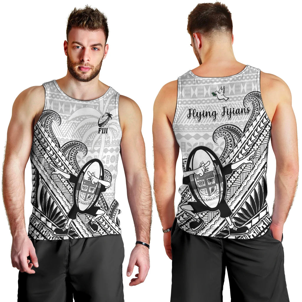 Fiji Tapa Rugby Men Tank Top Flying Fijian 2023 World Cup With Dabbing Ball LT14 - Polynesian Pride