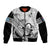 Fiji Tapa Rugby Sleeve Zip Bomber Jacket Flying Fijian 2023 World Cup With Dabbing Ball LT14 Unisex White - Polynesian Pride
